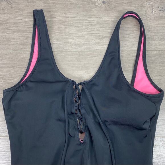 Pink Victoria’s Secret Black Tie Front One Piece Swimsuit Sz.S - Picture 3 of 13